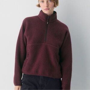 Aritzia TNA Polartec Thermal Pro 1/2 Zip Hi-hip Sweater/Burgundy Fleece Pullover